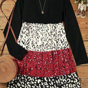 Leopard Vertical Striped Ruffled Mini Dress Women 4th of